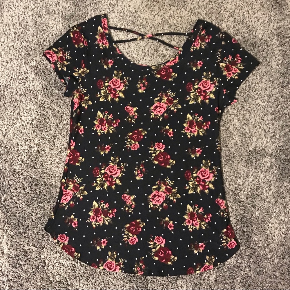 black and pink floral dressy or casual top